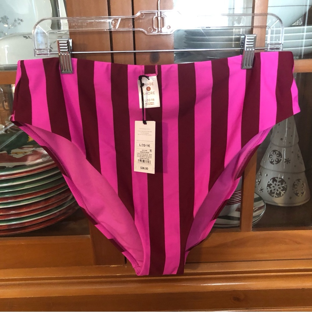 NWT Shade & Shore High-Waist Striped Bikini Bottoms